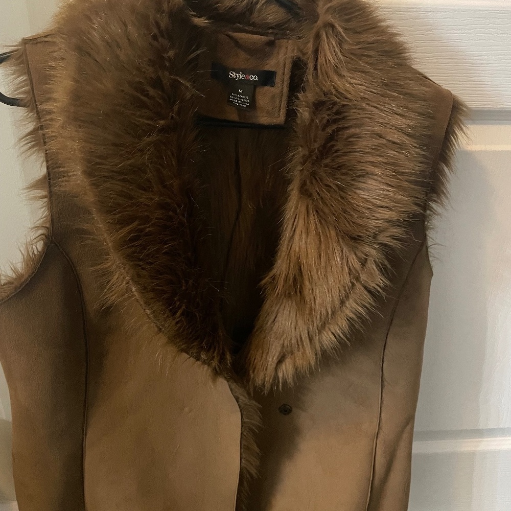 Faux fir and suede vest
